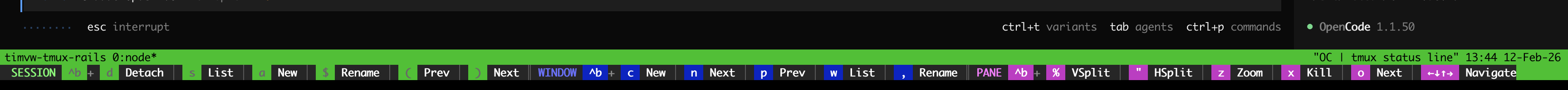Tmux with Zellij-style shortcut hints bar